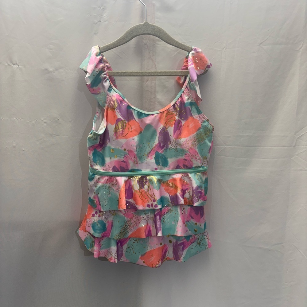 Justice Pink and Green Ruffled Blouse